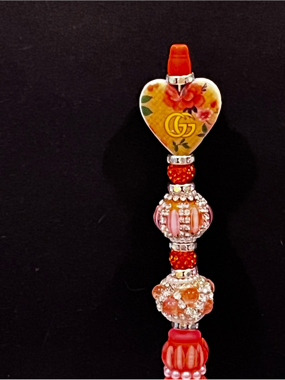 Gucci coral silicone floral heart focal fancy beaded pen